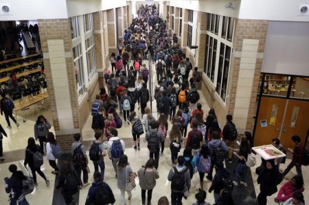 Students crowd the hallway after the last bell rings at Liberty High School in Frisco in February 2017.
LARA SOLT / KERA NEWS SPECIAL CONTRIBUTOR