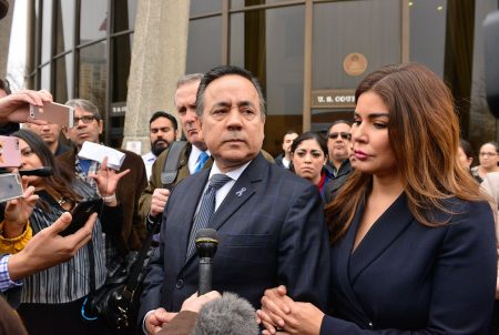State Sen. Carlos Uresti, D-San Antonio, along with his wife Lleana, leaves the federal courthouse in San Antonio after being convicted on 11 charges on Thursday morning, Feb 22, 2018.