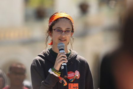 Former Santa Fe High School student Bree Butler speaks to a crowd of gun control protestors at the U.S. Capitol on June 12, 2018.