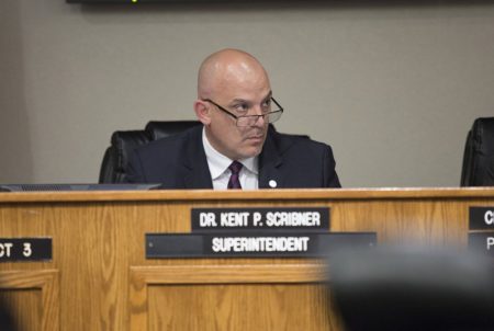 Fort Worth ISD Superintendent Kent Scribner listens to speakers at a school board meeting on Tuesday, May 10, 2016.