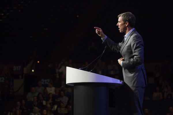 Congressman Beto O'Rourke of El Paso gestures to the crowd during the Texas Democratic Convention in Fort Worth last month.
