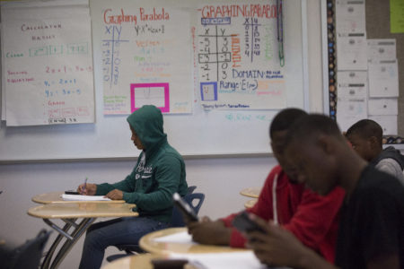 Worthing High School freshmen work in math teacher Michael Judge's Algebra I class on Thursday, April 5, 2018, in Houston. ( Marie D. De Jesus / Houston Chronicle )