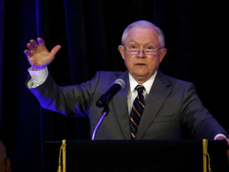 Attorney General Jeff Sessions speaks at the Association of State Criminal Investigative Agencies event in May. On Tuesday, the departments of Justice and Education announced that they have retracted documents that advised schools on how they could legally consider race in admissions and other decisions.