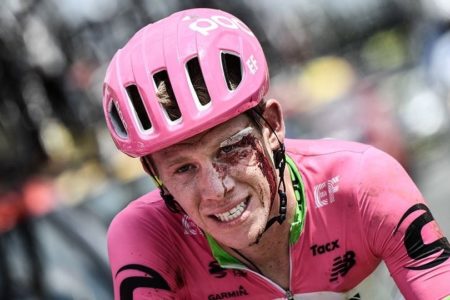 Houston native Lawson Craddock suffered cuts above his eye and a fractured shoulder blade after crashing in the first stage of the Tour de France.