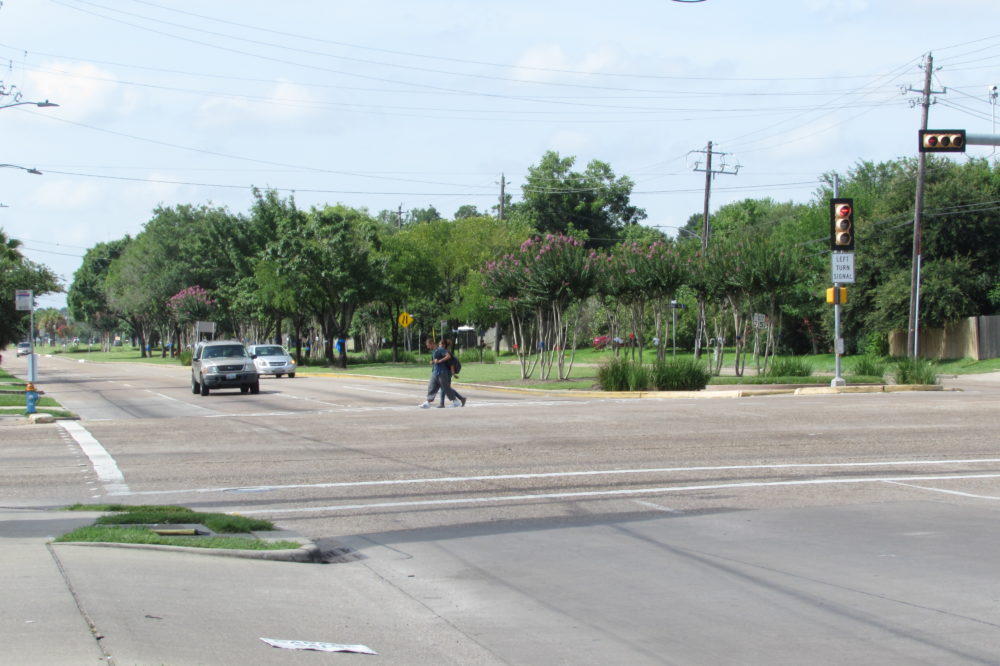 Pedestrians at Hillcroft and Bellaire in Gulfton 