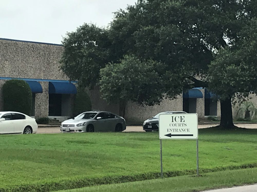 This photo shows the outside of the detained courts at the ICE Houston Service Processing Center.