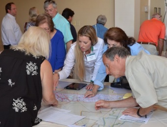 This photo shows one of the community engagement meetings the Harris County Flood Control District hosted in the summer of 2018 to provide information on the flood control bond that was voted on August 25, 2018. People who attended the meetings also had the opportunity to provide comments to county officials.
