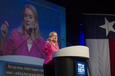Texas State Senator Sylvia Garcia speaks at the 2018 Texas Democratic Convention in Fort Worth, Texas.