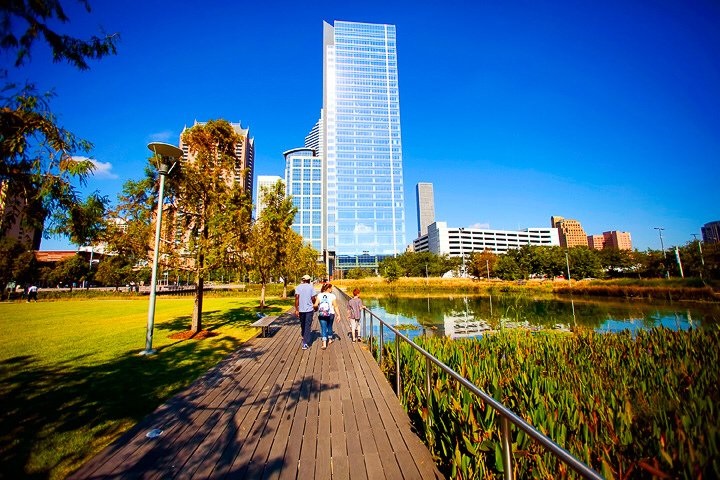 This photo shows Discovery Green. The GQ article talks about it as one of the amenities that are helping to make Houston the new capital of Southern cool.