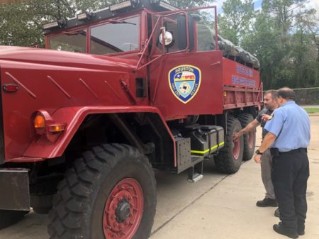 Houston Station house 78 inspects their new rescue vehicle before taking it out to train firefighters on operational techniques and preparation to be deployed in the Houston area. The high-water rescue vehicle was donated from Civic Entertainment.