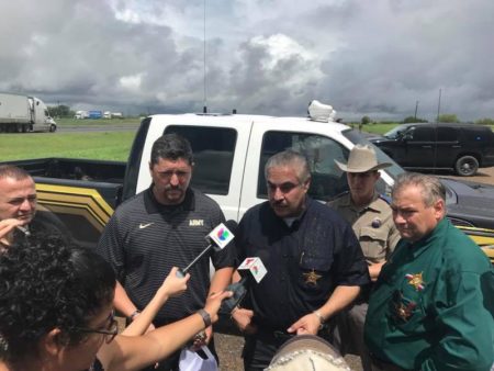 Webb County District Attorney Isidro Alaniz, left, and Sheriff Martin Cuellar at a news conference Saturday.