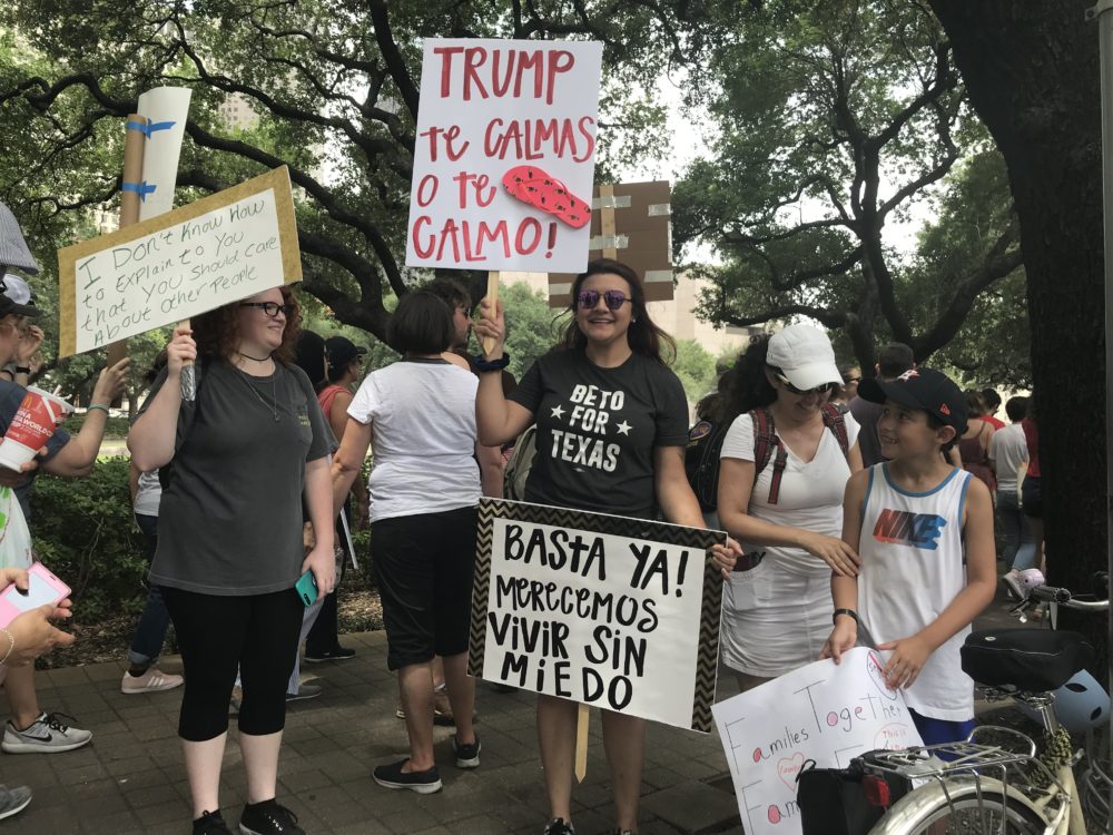 In Houston, thousands of protesters march against anti-immigrant policies, including family separation.