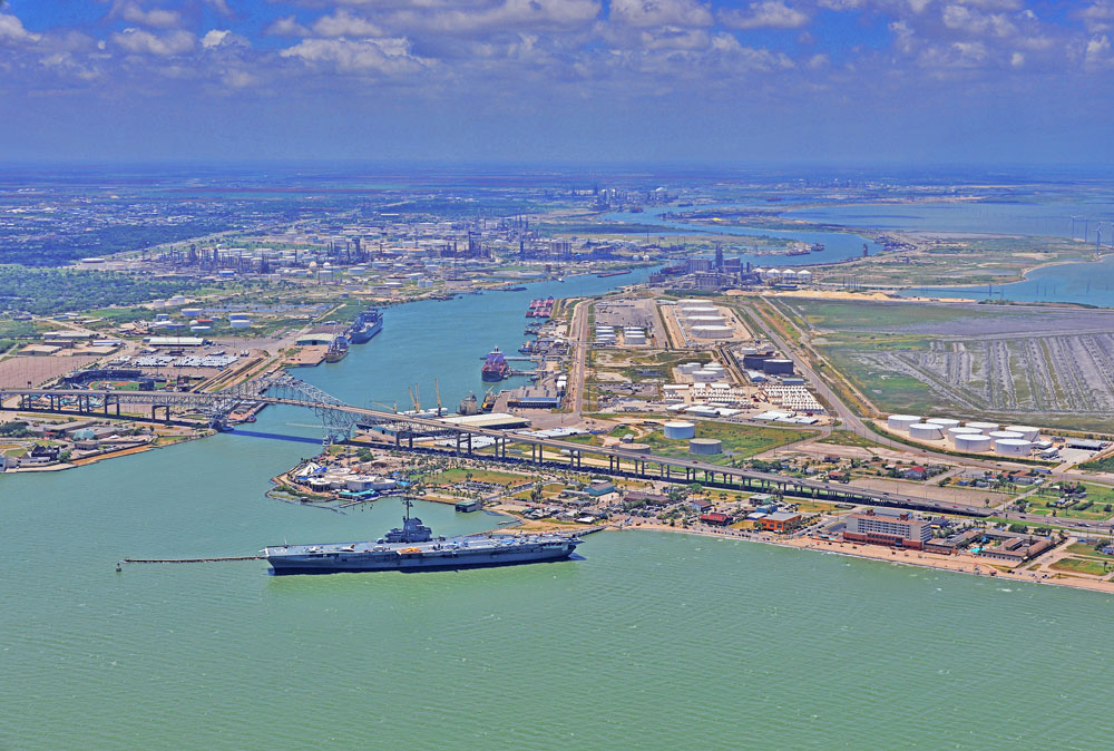An aerial view of Corpus Christi's major port.