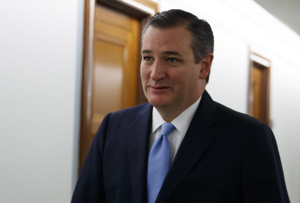 Sen. Ted Cruz, R-Texas, arrives for the Senate Judiciary Committee hearing on Capitol Hill in Washington, Thursday, Sept. 27, 2018, with Christine Blasey Ford and Supreme Court nominee Brett Kavanaugh. (AP Photo/Carolyn Kaster)
