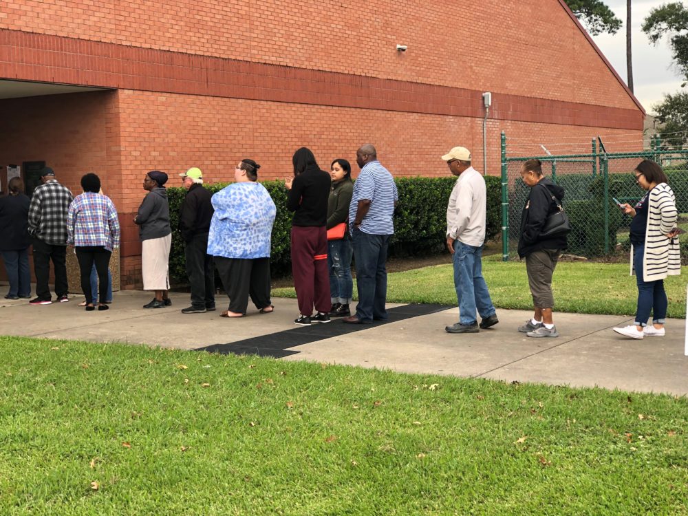 Voters line up to vote at an early voting location in Greater Houston in 2018.