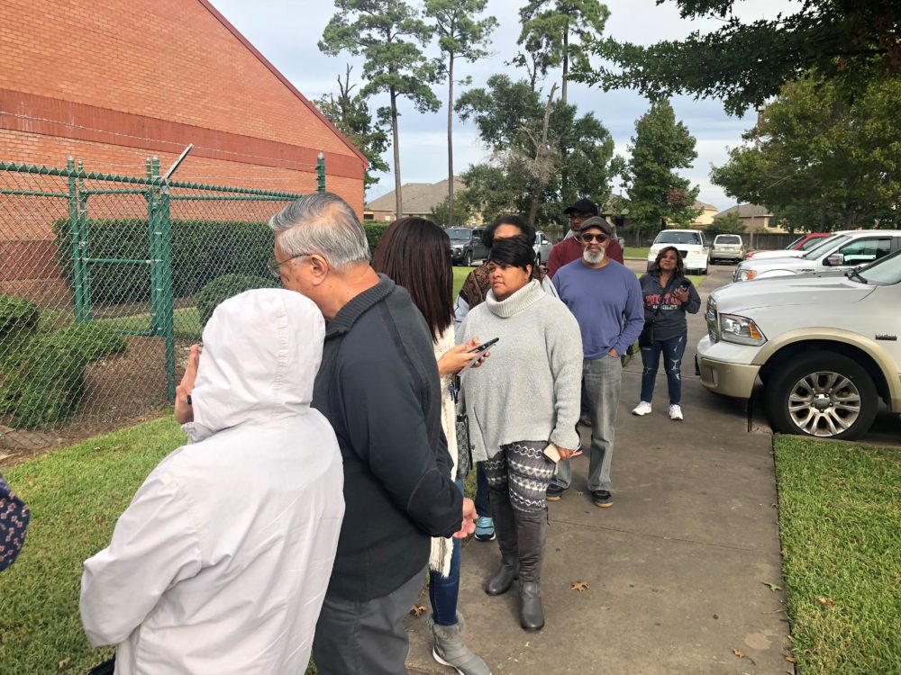 People line up to vote at the Harris County Public Library North Channel Branch, in the Channelview area, on October 22, 2018