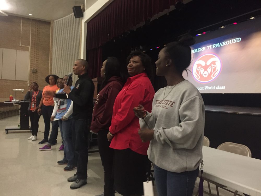 Kashmere High School's new principal, Reginald Bush, introduced members of his team at a community meeting Thursday.