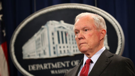 Attorney General Jeff Sessions holds a news conference at the Department of Justice in December 2017.