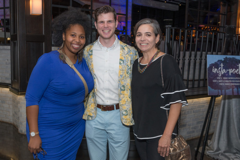 L-R: Deborah D.E.E.P. Mouton (Houston Poet Laureate), Jackson Neal (Houston Youth Poet Laureate), and Debbie McNulty (Director, Houston Mayor's Office of Cultural Affairs) at the WITS Gala on November 7, 2018.