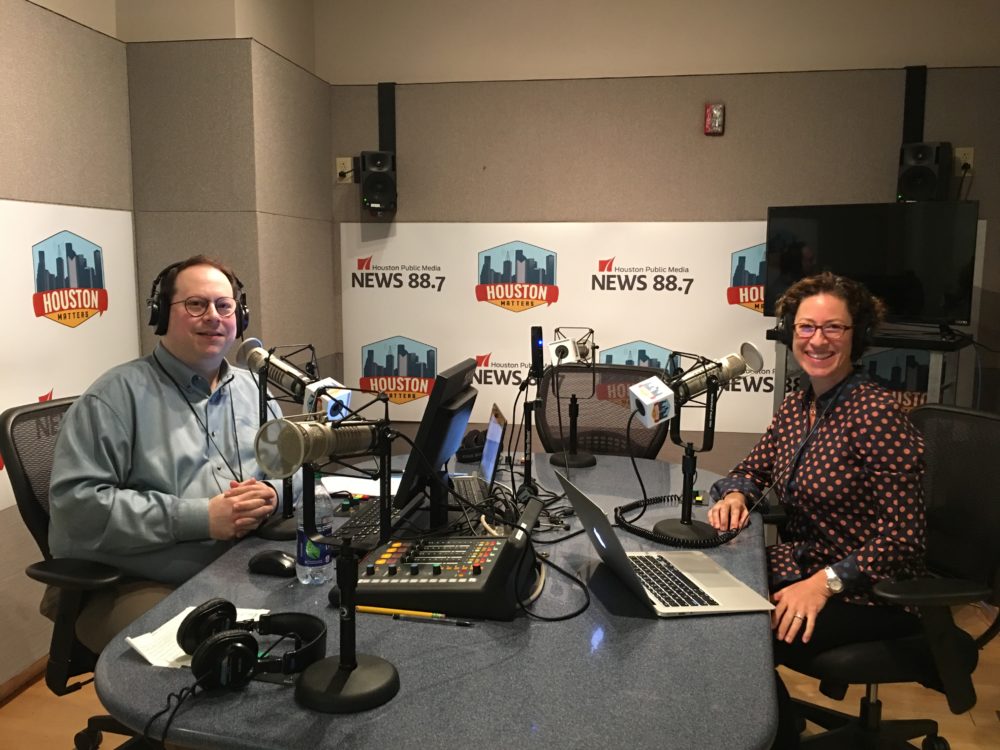 Houston Matters Craig Cohen (left) interviewed Laura Spanjian, Airbnb’s senior public policy director, on November 29, 2018, to talk about the company’s presence in Houston and the state of Texas.