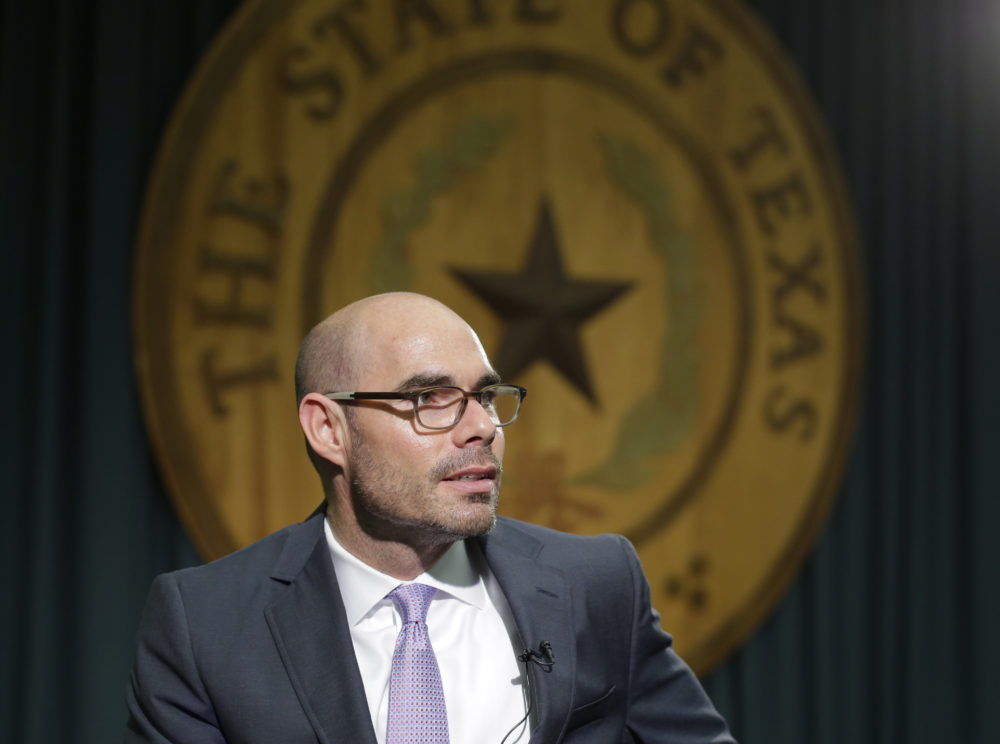 Texas Rep. Dennis Bonnen, R-Angleton, talks to the media at the Texas Capitol, Tuesday, May 12, 2015, in Austin, Texas. 