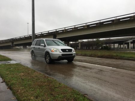A Houston driver goes through rainy weather on the service road for I-45. Harris County residents should prepare for possible heavy rainfall and potential flash flooding through Thursday.