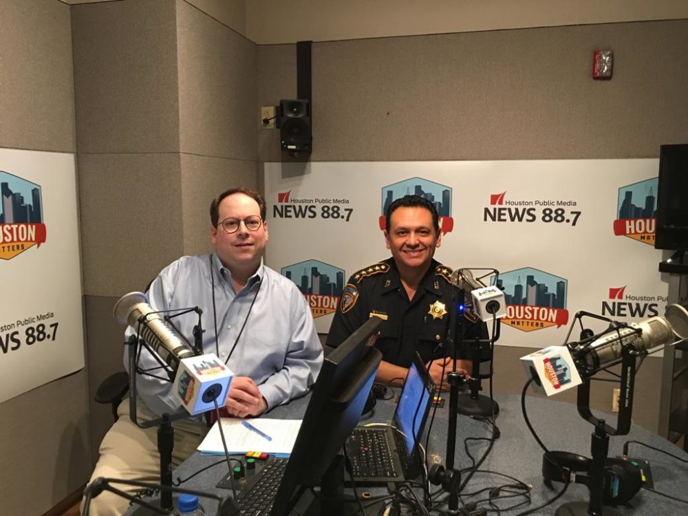 Harris County Sheriff Ed Gonzalez (right) visited Houston Matters on January 7, 2019, to discuss the investigation of the murder of 7-year-old Jazmine Barnes with host Craig Cohen (left).