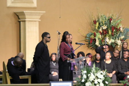 The mother of Jazmine Barnes, LaPorsha Washington, speaks at the 7-year-old's funeral in January of 2019.