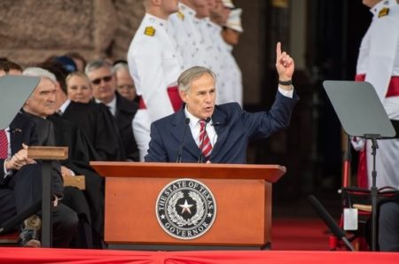 Texas Governor Greg Abbott speaks during his inauguration ceremony held in Austin on January 15, 2019.