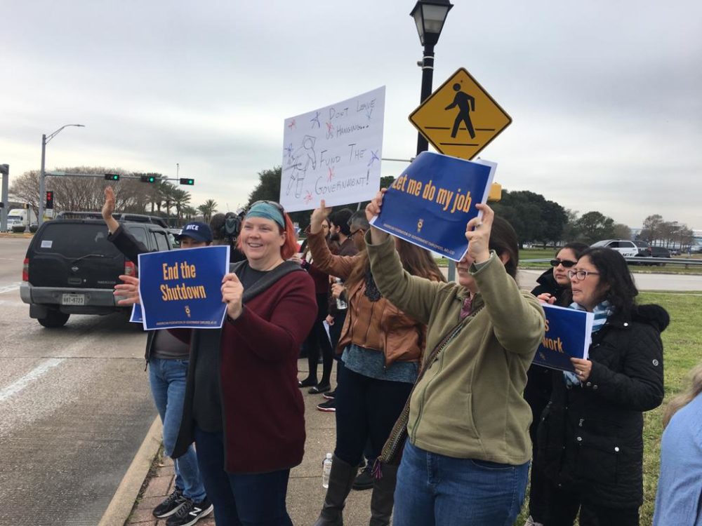 Federal workers protested the partial shutdown of the federal government on January 15, 2019, at Houston's Johnson Space Center. (Photo Credit: (Florian Martin/Houston Public Media)