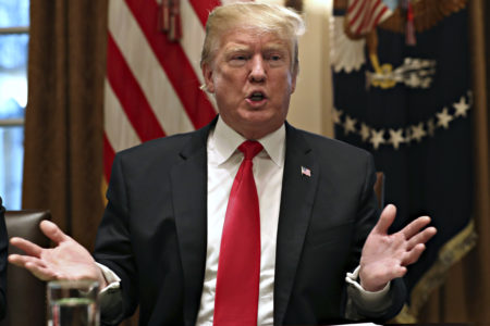 President Donald Trump speaks about tariffs, Thursday, Jan. 24, 2019, in the Cabinet Room of the White House in Washington. (AP Photo/Jacquelyn Martin)
