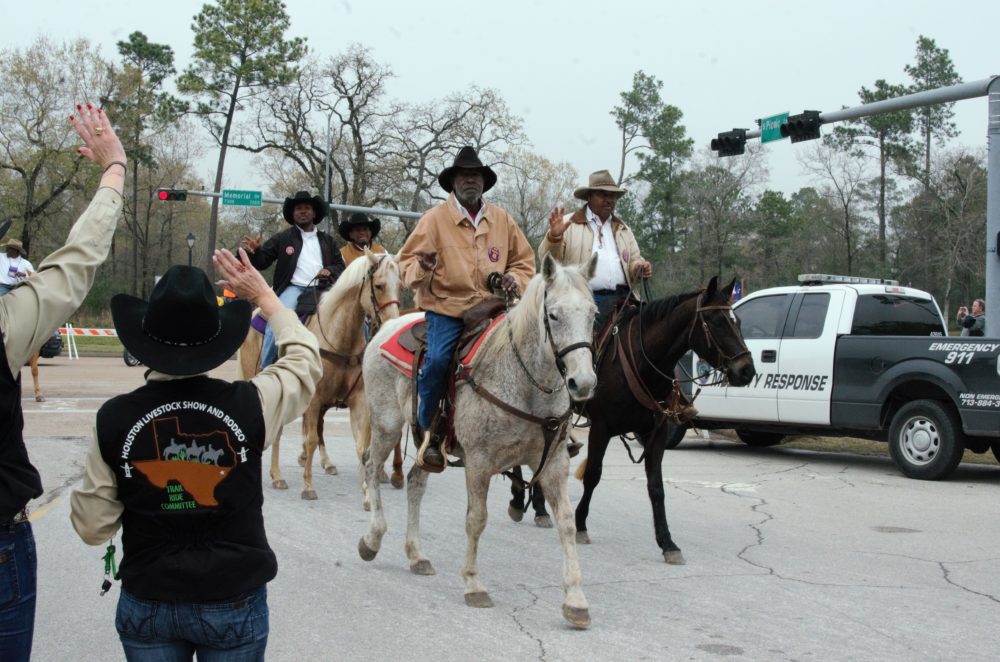 Prairie View Trail Riders as they approach Memorial Park, the end of their 84-mile journey.