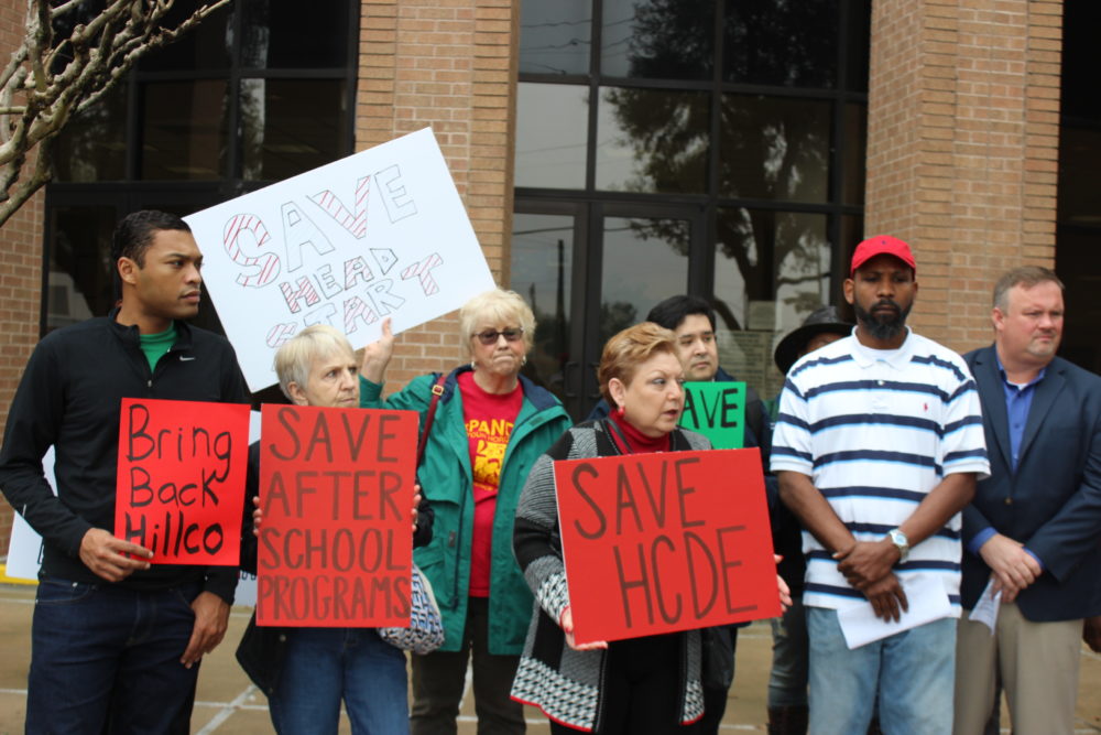 Education advocates protest outside the Harris County Department of Education.