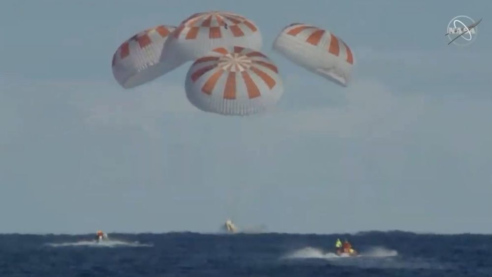 The Crew Dragon landed safely in the Atlantic Ocean on Friday morning, with a splashdown at 8:45 a.m. ET, as scheduled. The uncrewed craft had been on a test flight in which it docked with the International Space Station.