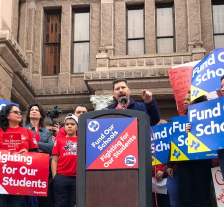Louis Malfaro, president of the Texas chapter of the American Federation of Teachers (AFT), speaks at a rally held in Austin on March 11, 2019.
American Federation of Teachers (AFT)