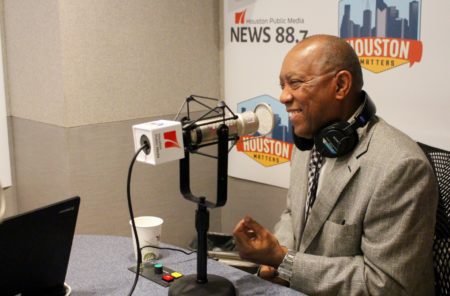 Houston Mayor Sylvester Turner (right) was interviewed on Houston (left) on March 12, 2019. Much of the interview was focused on Proposition B, the measure to implement pay parity between the fire and police departments.