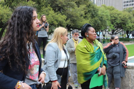 16-year-old Shania Hurtado, pictured with Rep. Sheila Jackson Lee, organized Houston's youth climate strike.