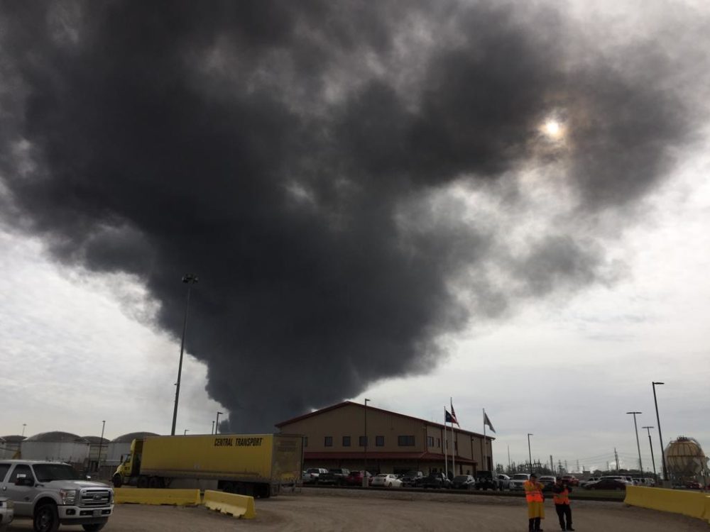 A smoke plume from the ITC facility in Deer Park, on March 18, 2019. The fire caused a massive smoke cloud that could be seen for miles.