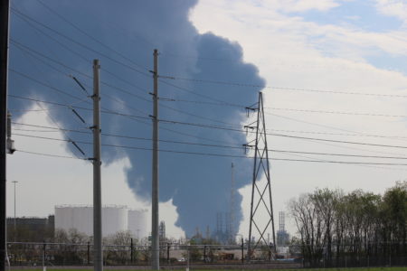 This March 19, 2019, photo shows the fire at the ITC facility as seen from Pasadena.