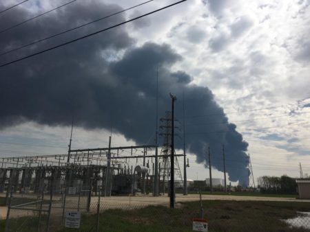 The smoke plume caused by the fire photographed from ITC’s facility in Pasadena.