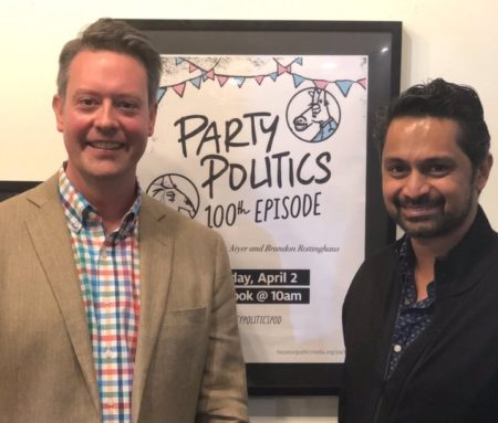 Brandon Rottinghaus (left) and Jay Aiyer (right) co-host Houston Public Media's Party Politics weekly podcast.