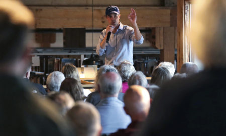 In this May 10, 2019, file photo, Democratic presidential candidate and former Texas Congressman Beto O'Rourke addresses a gathering at a campus library during a campaign stop at Colby-Sawyer College in New London, N.H. O’Rourke has unveiled a sweeping immigration plan to seek a pathway to U.S. citizenship for 11 million people in the country illegally, deploy immigration lawyers to the southern border and earmark $5 billion to bolster the rule of law in Central America.