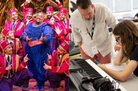 Major Attaway is "Genie" in Disney's "Aladdin" The Musical, and AFA faculty-composer George Heathco works with high school composers.