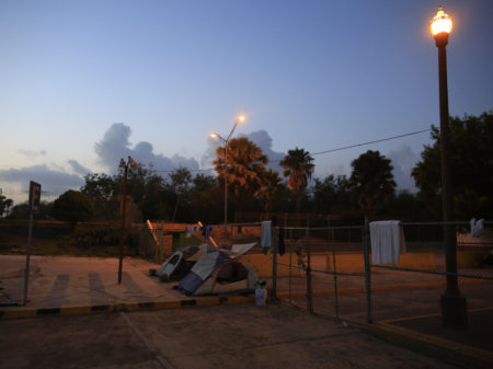 Tents belonging to migrants at the entrance to the Puerta Mexico international bridge in Matamoros, Tamaulipas state, Mexico, last week.