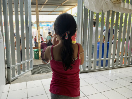 A young girl at a migrant shelter in Nuevo Laredo.