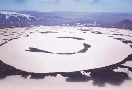 An aerial view of the former Okjökull glacier.