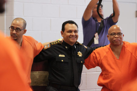 Sheriff Ed Gonzalez with Harris County Inmates at the unveiling of the "Brothers in Arms" program at Harris County Jail. Taken on July 25, 2019.