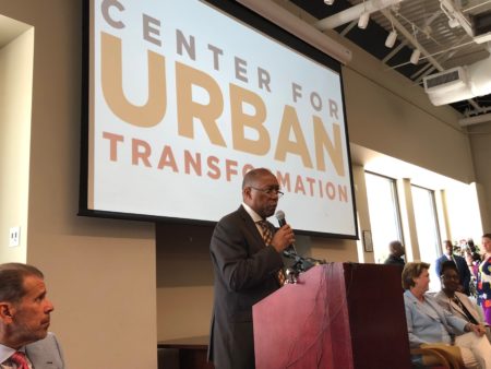 Mayor Sylvester Turner speaks at the Center for Urban Transformation's launch of the juvenile justice diversion program.