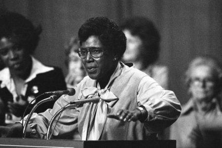 Rep. Barbara Jordan, D-Tex., addresses the opening session of the National Women's Conference in Houston, Texas on Saturday, Nov. 19, 1977.