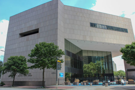 The Jesse H. Jones Building of the Houston Public Library. A Cooling Center open to the public when the city of Houston, Texas is under a heat advisory. August 12, 2019